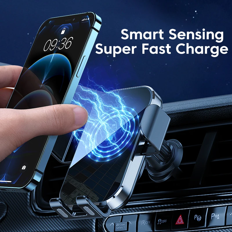 

Auto-Clamping Car Mount Wireless Car Charger 15W/10W/7.5W Fast Charging Air Vent Car Phone Mount For Iphone Samsung