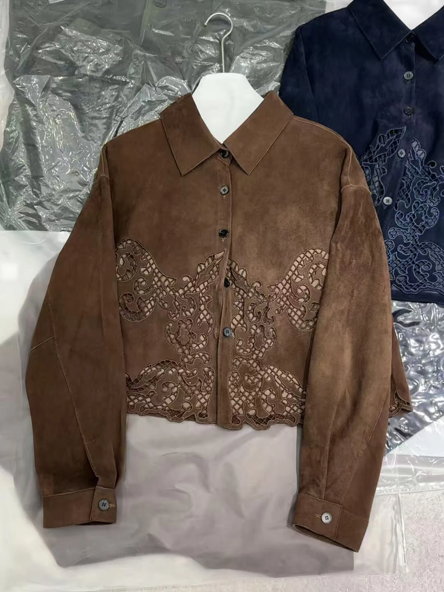 

Faionable Retro ort Jaet Coffee Color Embroidery Heavy Work Suede Vest Autumn Season High Waist Commute Sle Women's Coat