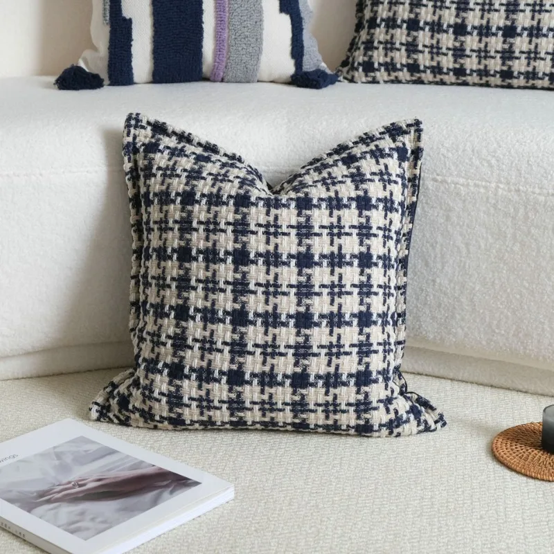 Blue Knitted Crimped Pillowcase Lumbar Pillow Case Living Room Sofa Cushion Cover Model House Cushion Cover Mediterranean Style