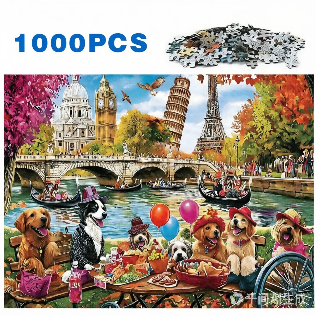 Cute Dog Jigsaw Puzzle 500/1000/1200/2000Pcs Adult Kids Toy Funny Puppy Chef Garden Travel Art Gift Family Game Educational