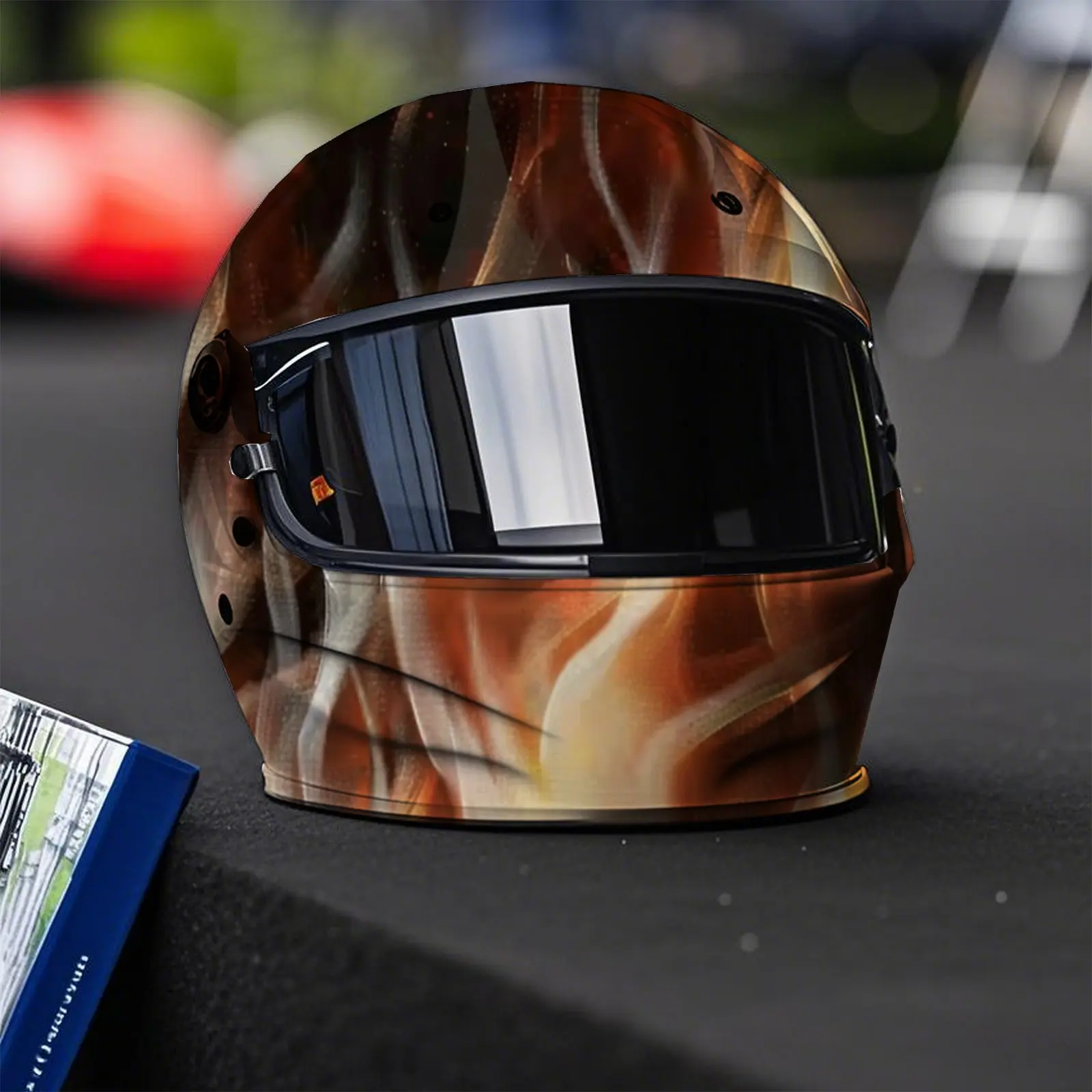 ملصق رسم خوذة اللهب المحترق - رقعة PVC مقاومة للماء والخدش لخوذة سباق الدراجات النارية، جمالية فنية #6