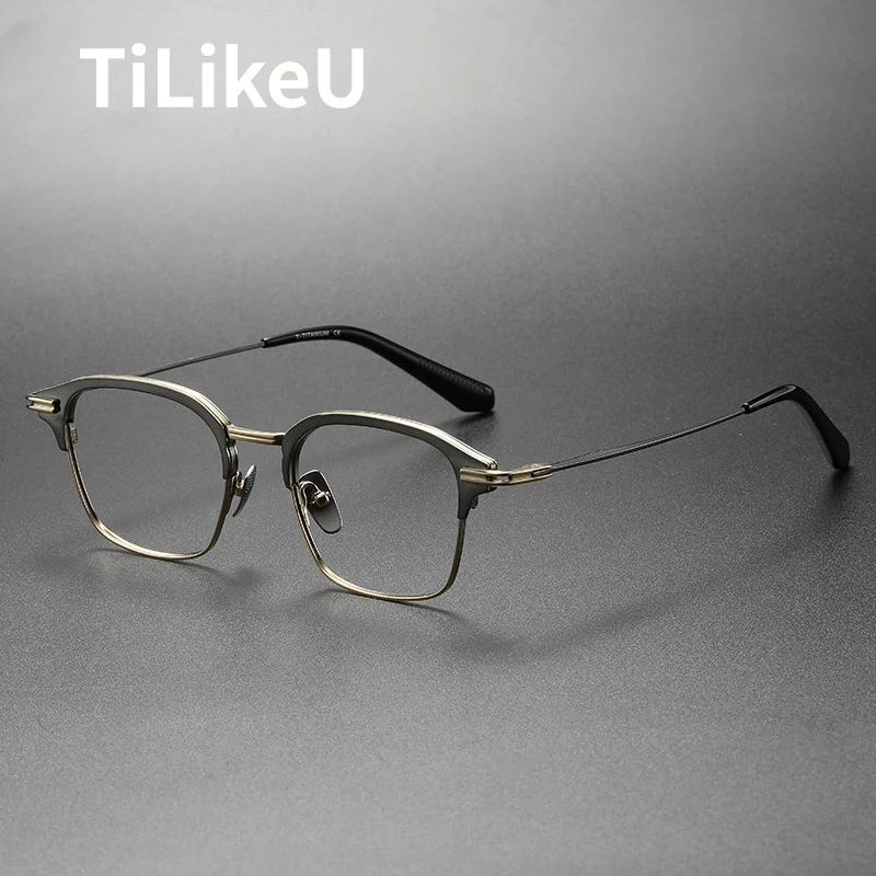 

New Pure Titanium Eyeglasses Frame Square Myopia Retro Business Men Glasses Frame Japanese Full-rim Prescription Eyeglass Frame