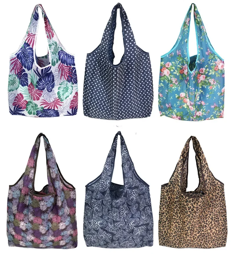 Folding Tote Shopping Bag Women Men Casual Eco Reusable Shopping Flower Button Pouch Case Travel Solid Handbag Shopper Bags