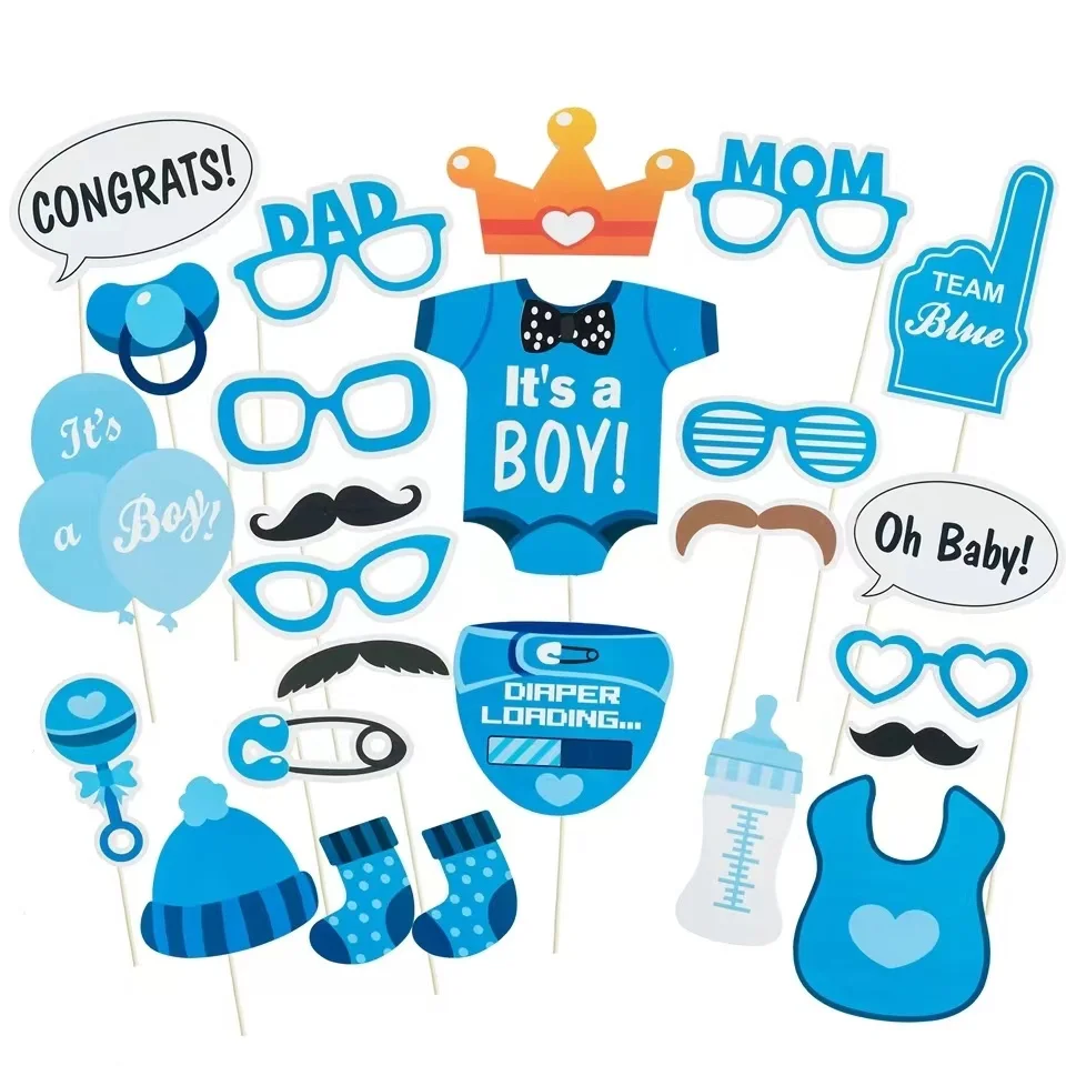 Baby Photo Booth Props Gender Reveal Party Boy or Girl Shower Birthday Party