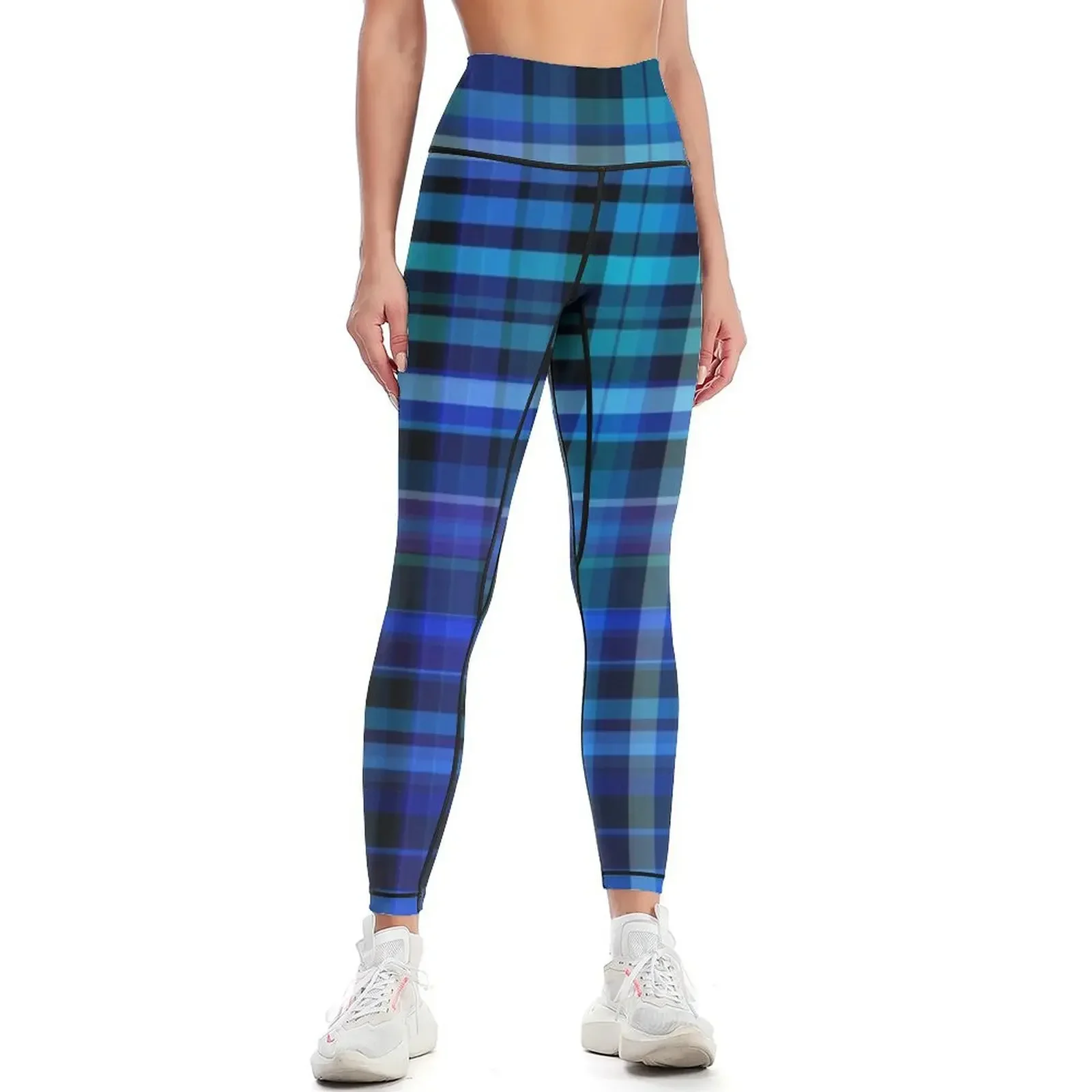 

Blue and Black Plaid Tartan Pattern Leggings sportswear gym Women's high waist Legging sport legging gym Womens Leggings