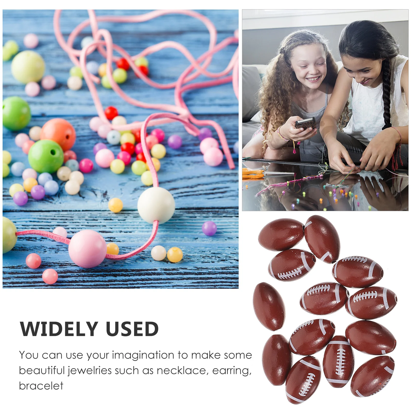 

50pcs Wooden For Jewelry Making Football Shaped Spacer Beads Diy Craft Supplies Sports Fan Gift Bulk Loose Beads