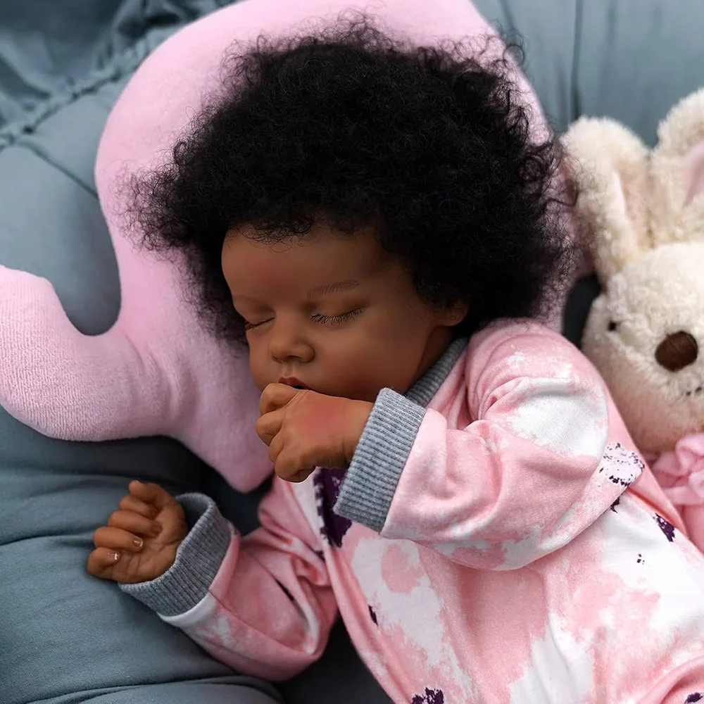 Lifelike Baby Doll Reborn Finished Silicone Full Body Darkskin Babies Girl Alive Rooted Hair Like Real Sleeping African American