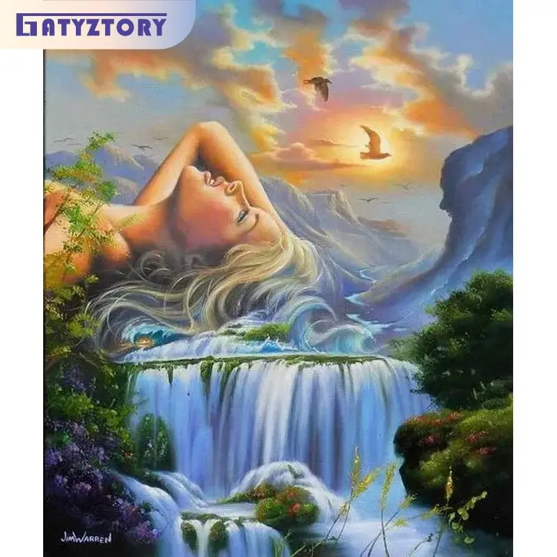 

GATYZTORY Abstract Painting By Numbers For Adults Woman Waterfall Diy Gift Artwork Painting Decors Handicrafts Handmade Fantasy