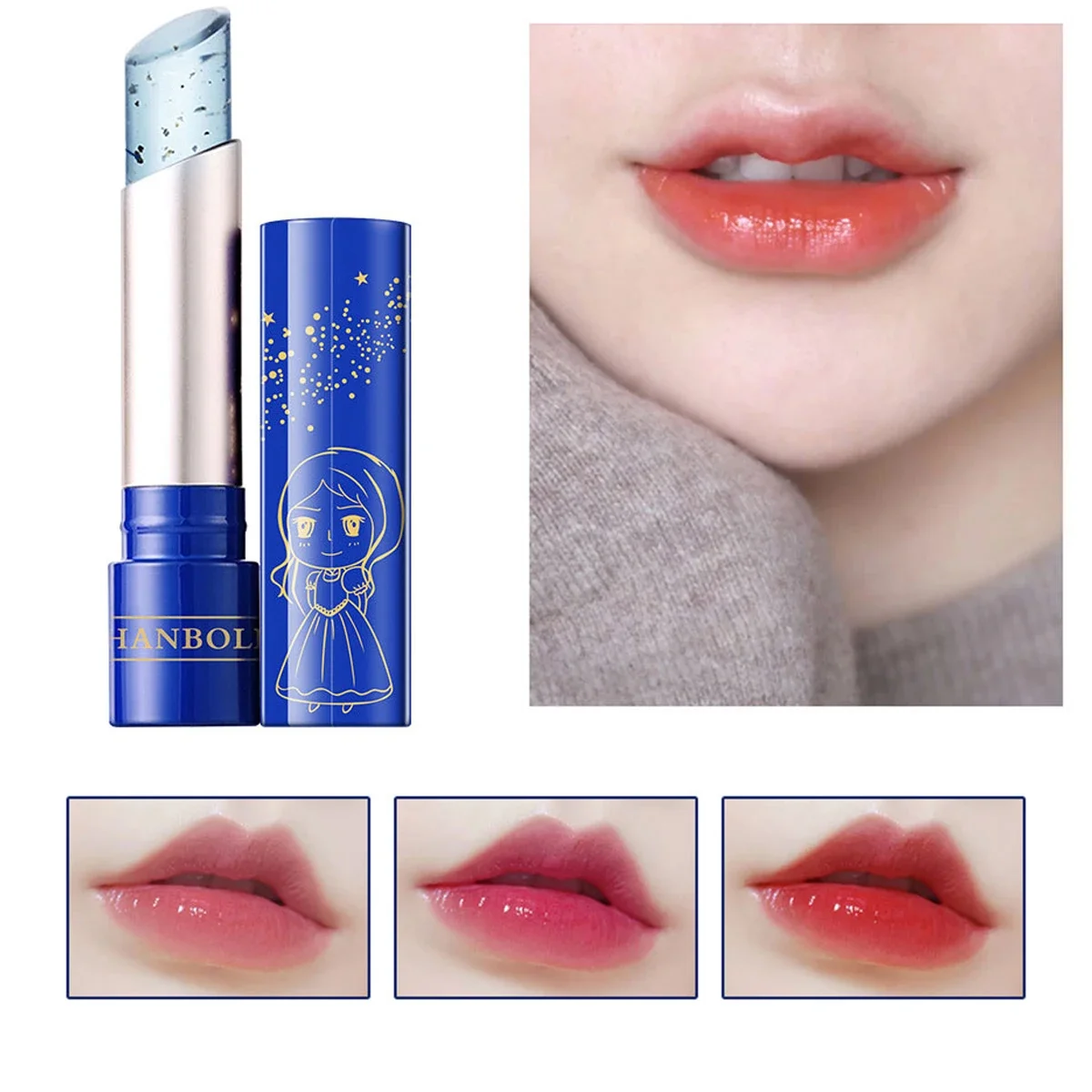 1 stücke Gold Folie Gelee Lip Balm Temperatur Ändern Farbe Pflegende Make-Up Lippenstift langlebige Feuchtigkeitscreme Lip Care Balsam