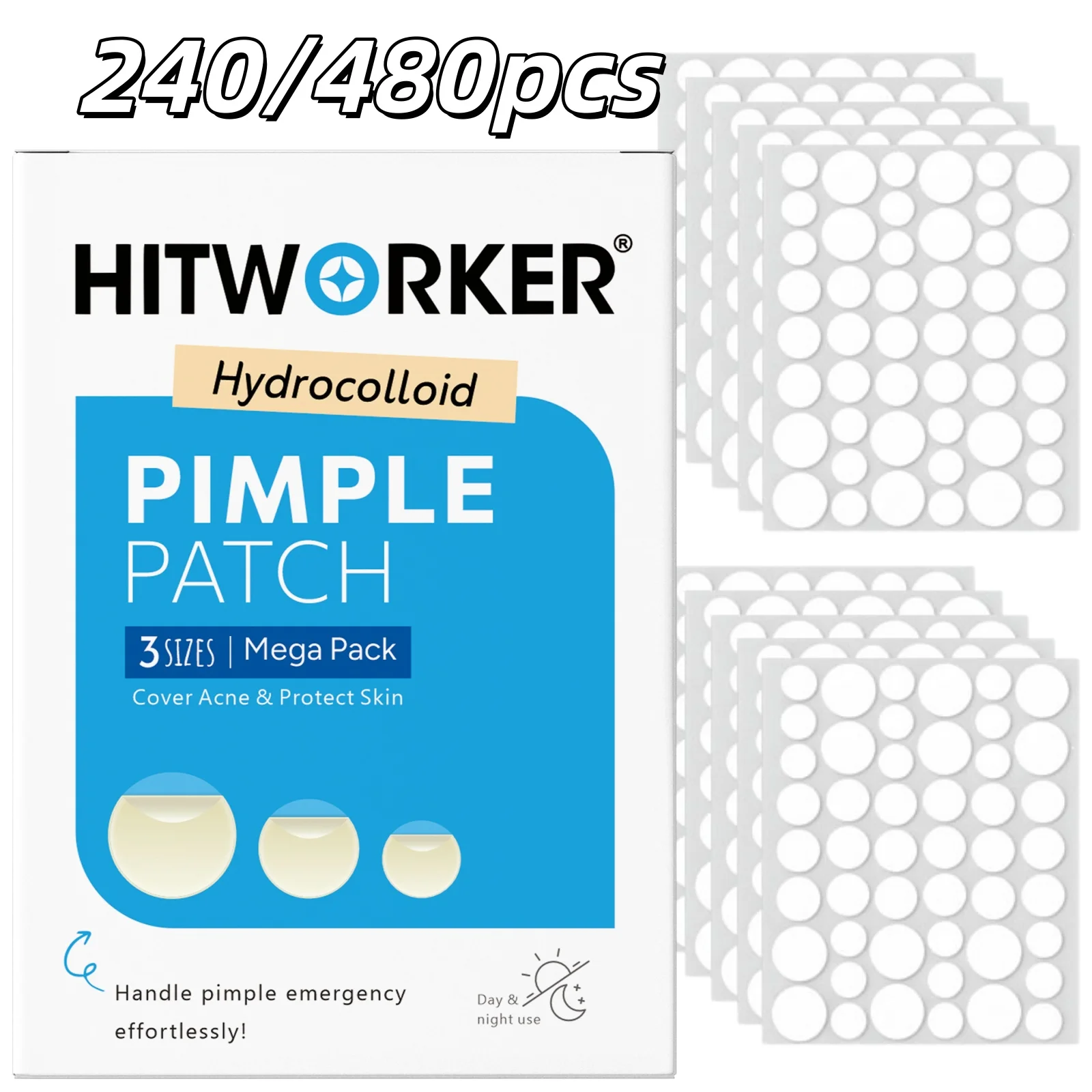 Hydrocolloid Acne Patches 240/480 Patches – High-quality, Invisible Acne Patches Containing Salicylic Acid and Tea Tree Oil.