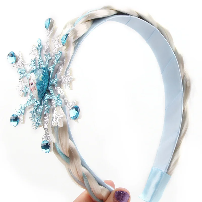Frozen Princess Elsa Headband Snowflake Tiara Wig Braid Crown Hairband Cosplay Girls Birthday Party Kids DIY Hair Accessories - view 6