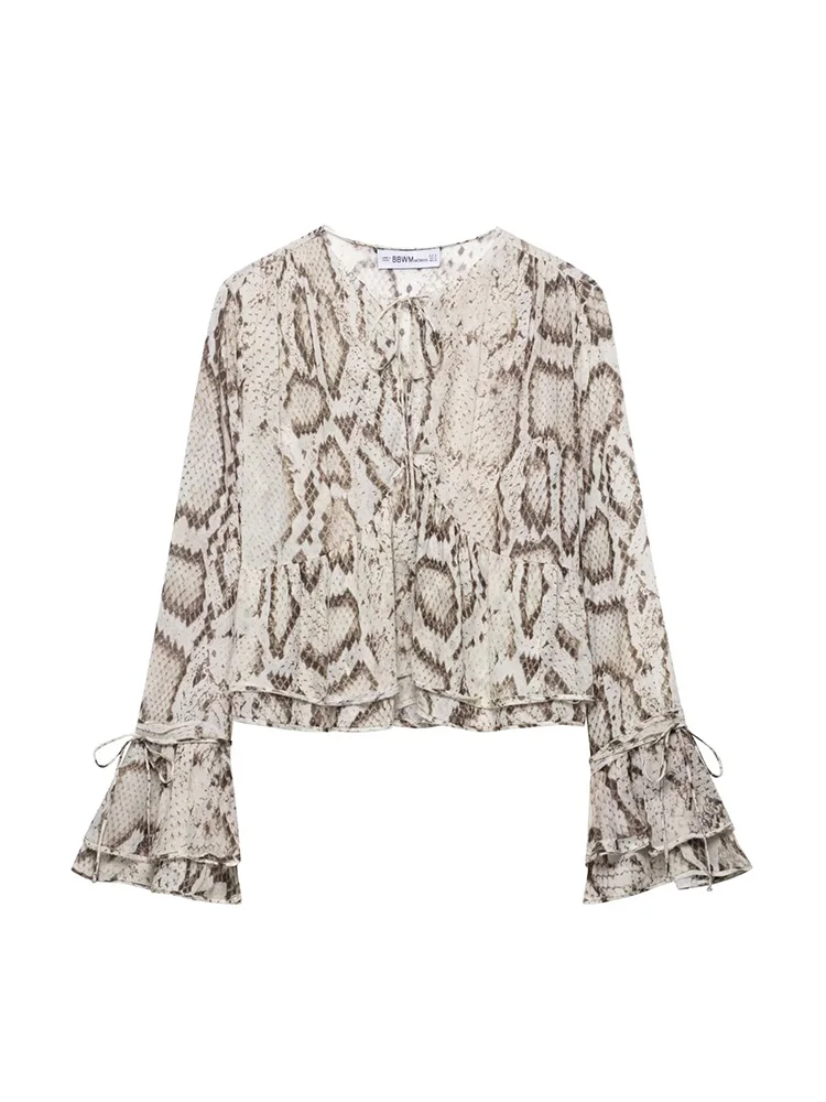 

SIYANG Women Fashion Printed Lace Up Pleated Pullover Blouse Vintage O-Neck Long Sleeves Female Chic Lady Shirts