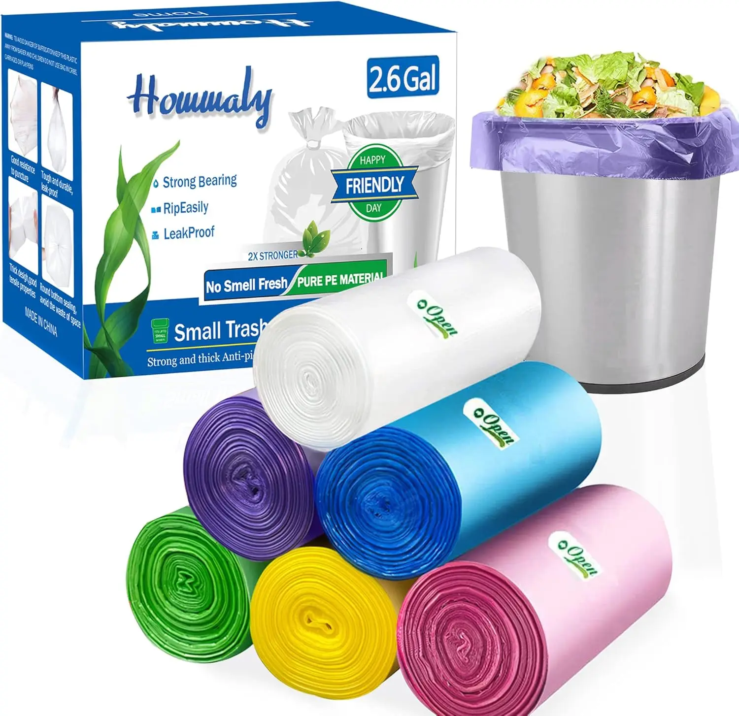 

2.6 Gallon Small Trash Bags 300 Counts 6 Colors, 10 Liter Garbage Bag Liners for Home Office Kitchen Bathroom Bedroom with