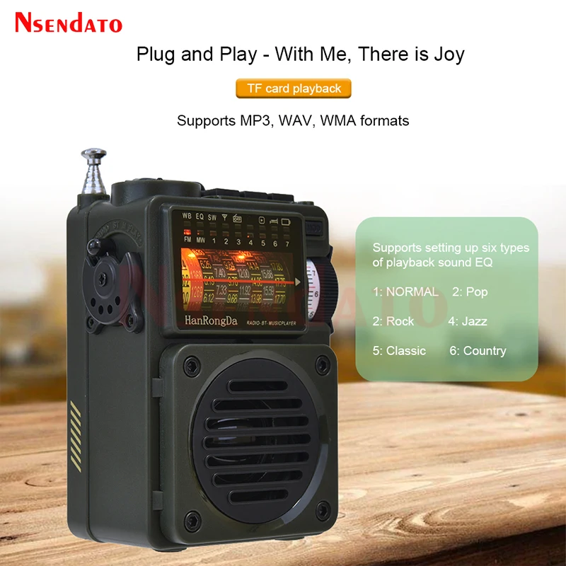 HRD700 Radio AM FM MW SW Lettore musicale Mini radio Trasmissione full-band Lettore multimediale V5.0 compatibile con Bluetooth per scheda TF