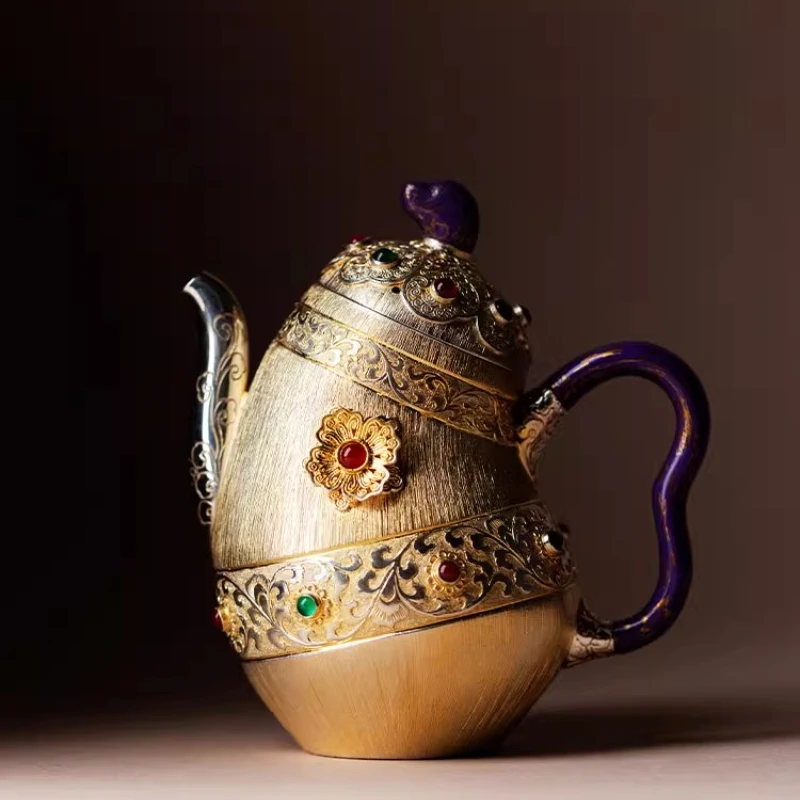 

Handmade high-tech exquisite silver pot tea set teapot