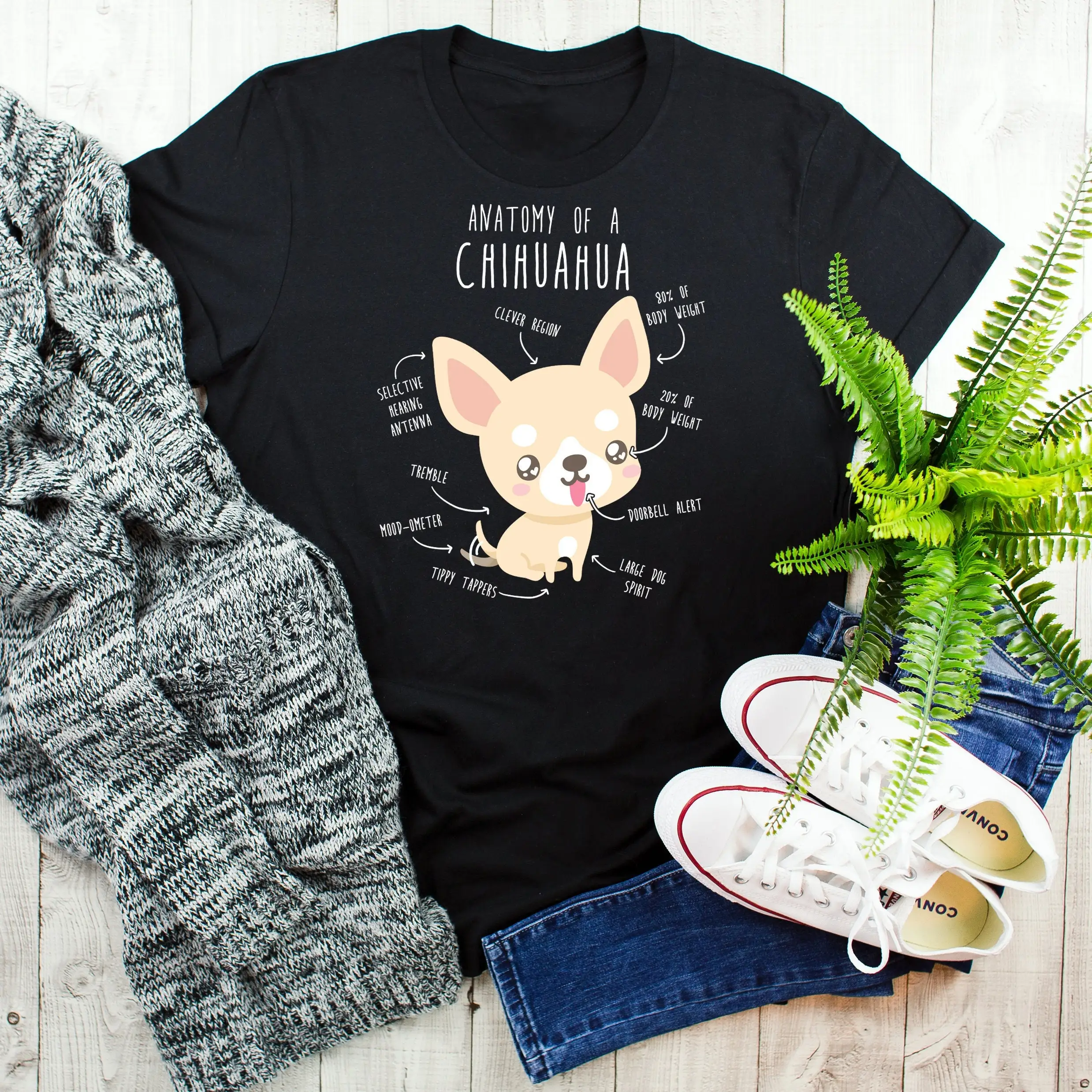 Chihuahua T Shirt Funny Dog Lover Cute Chiwawa Pet Mom Dad Anatomy Animal