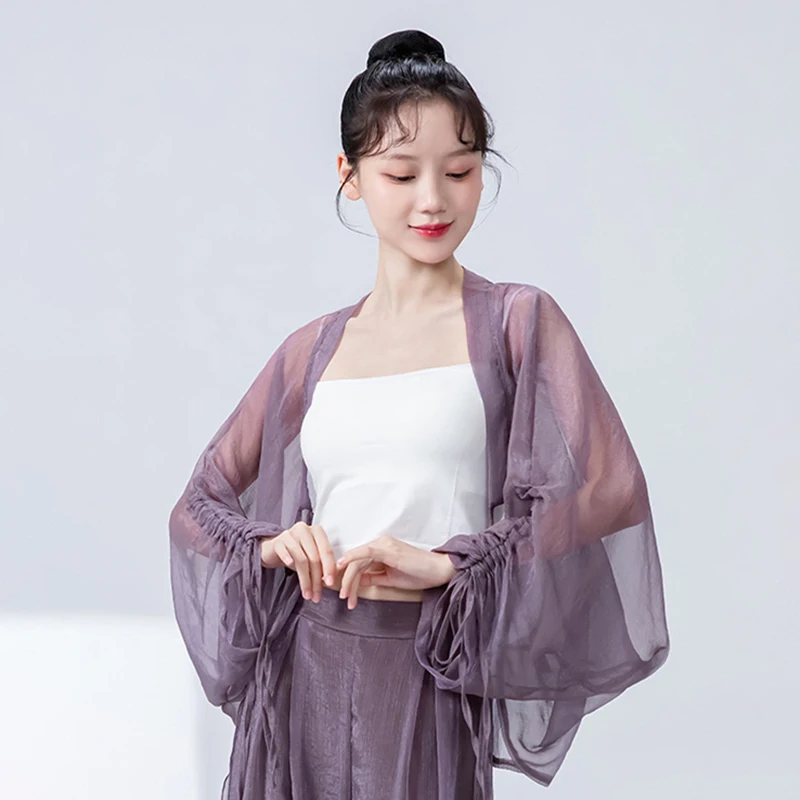 Top da danza classica da donna, manica a pipistrello larga, cardigan legato fluido, costumi da spettacolo popolare cinese, camicetta sari ampia, abbigliamento da ballo