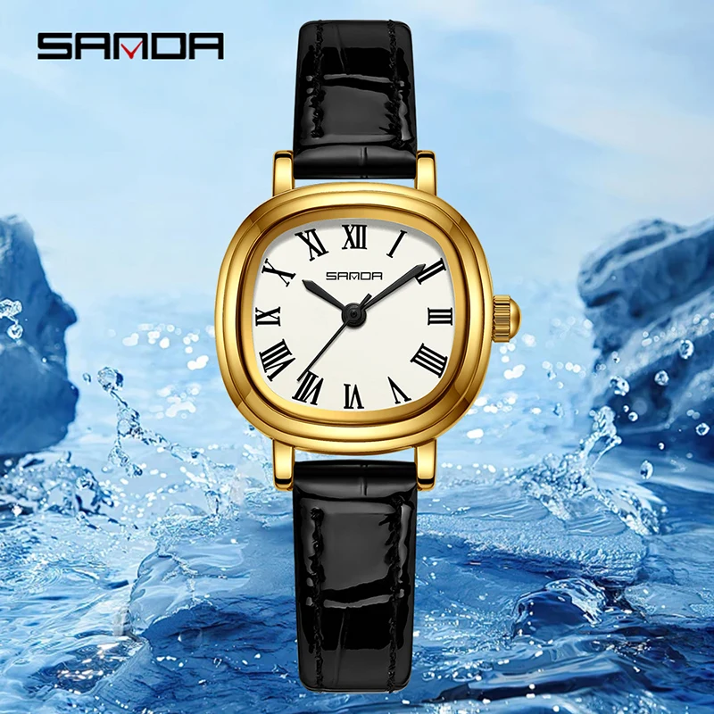 Fashion Sanda 1137 Brand Women Quartz Elegant Brown Black Simple Roman Analog Display Leather Strap Wrist Watch For Ladies Gifts