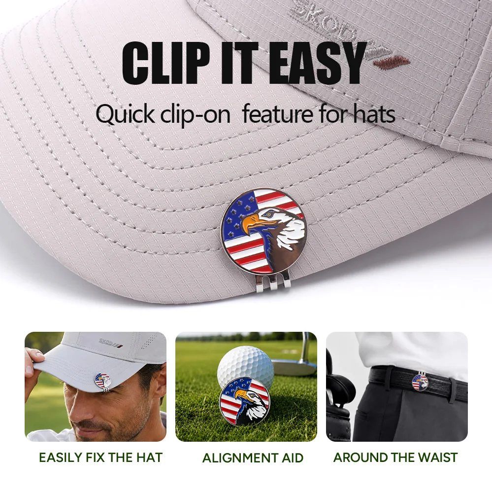 Funny American Flag Golf Ball Marker with Magnetic Hat Clip, USA Eagle Golf Accessories Gifts for Men Women, Removable Hat Clip image 2