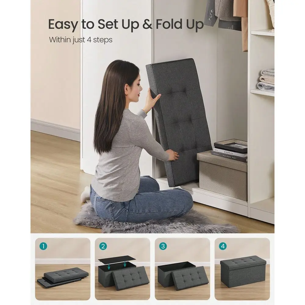 

30 Inches Folding Storage Ottoman Bench, Ottoman Foot Rest, End Of Bed Bench, Storage Chest, Load 660 Lb, For Living Room, Bedr