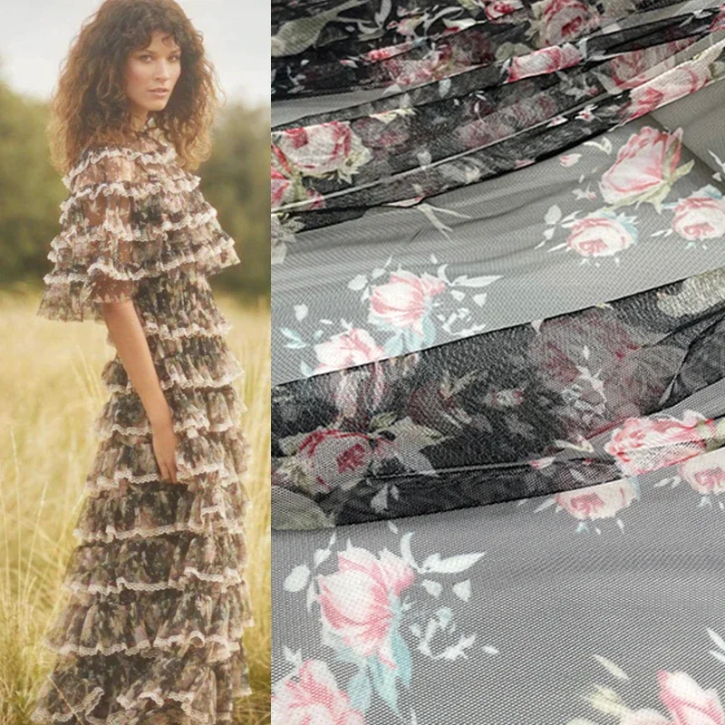 New Brand Printed Polyester Mesh Cloth Fabric for Dress Sewing Thin Fashion Women Clothing Pajamas by the Meter High Quality