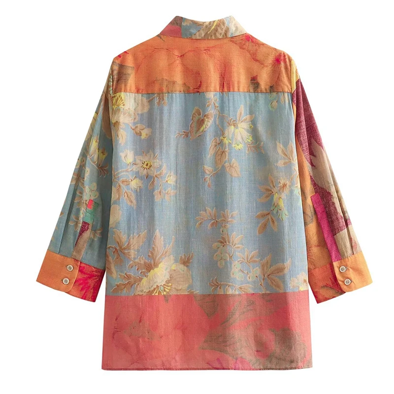 Women's Shirt Spring And Summer Imitation Linen Printed Shirt Women's Retro Lapel Long-sleeved Top 2024 Retro Floral