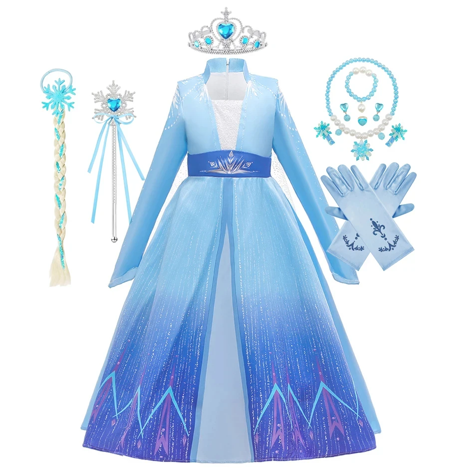 Robe de princesse imprimée Elsa pour filles, costume de cosplay à paillettes, robe de carnaval, vêtements de sac pour enfants, fête d'anniversaire, reine des neiges, 2-10T