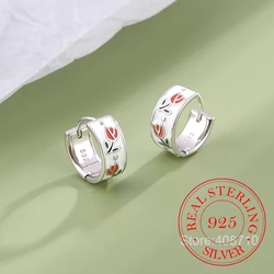 Real Money 925 Sterling Silver Tulip Flower Hoop Earrings for Women S925 Wedding Party Jewelry Gift Aretes De Mujer