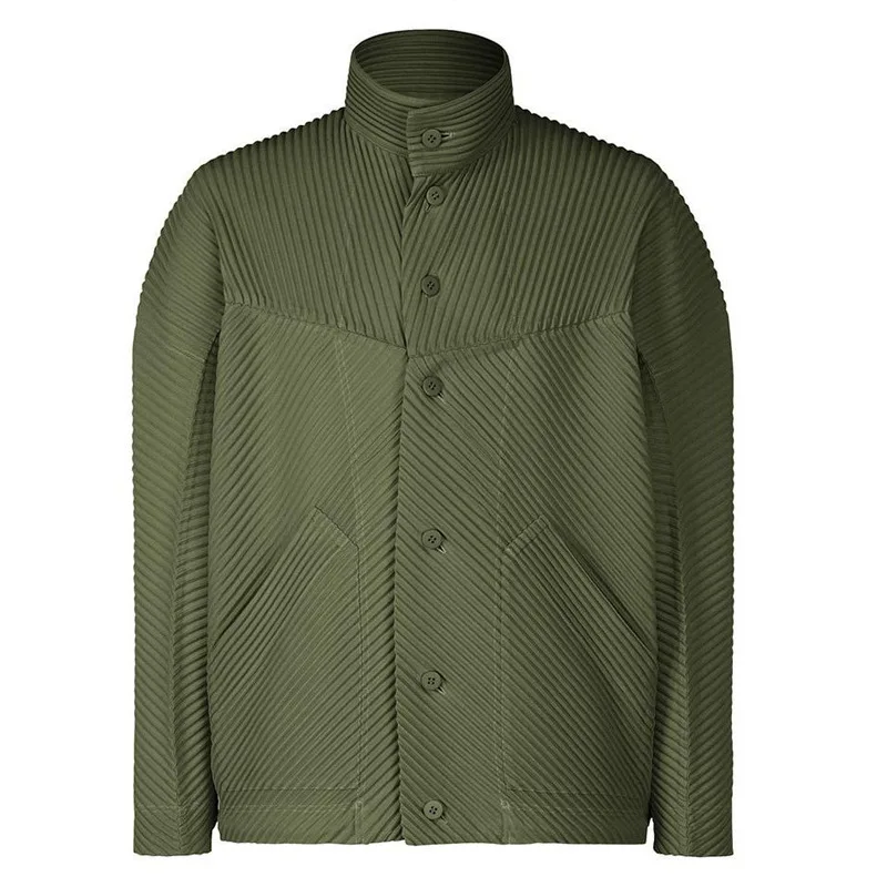 ชุดสูทลำลองผู้ชายสไตล์พลีท Miyake คอลเลคชั่นฤดูใบไม้ร่วง 2025 แจ็คเก็ตเทรนด์สปอร์ตแฟชั่น ทรงหลวม ชุดสองชิ้นแบบพลีท