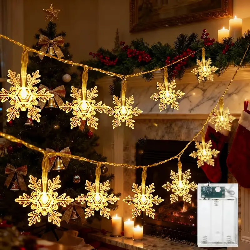 Christmas Snowflake LED String Lights Battery Operated Fairy Lights Xmas Tree Wedding Party Garland Holiday Decoration Lighting