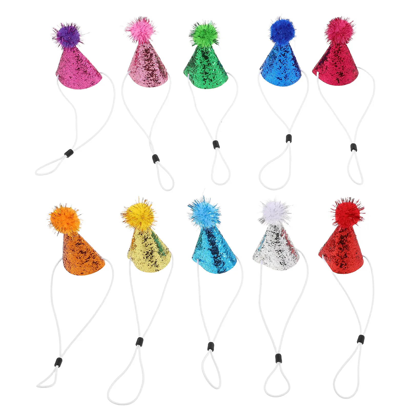 

10pcs Pet Birthday Hat Dog Cat Party Hat Adjustable Glitter Design For Puppies Kittens Celebration Party Decorations Accessories