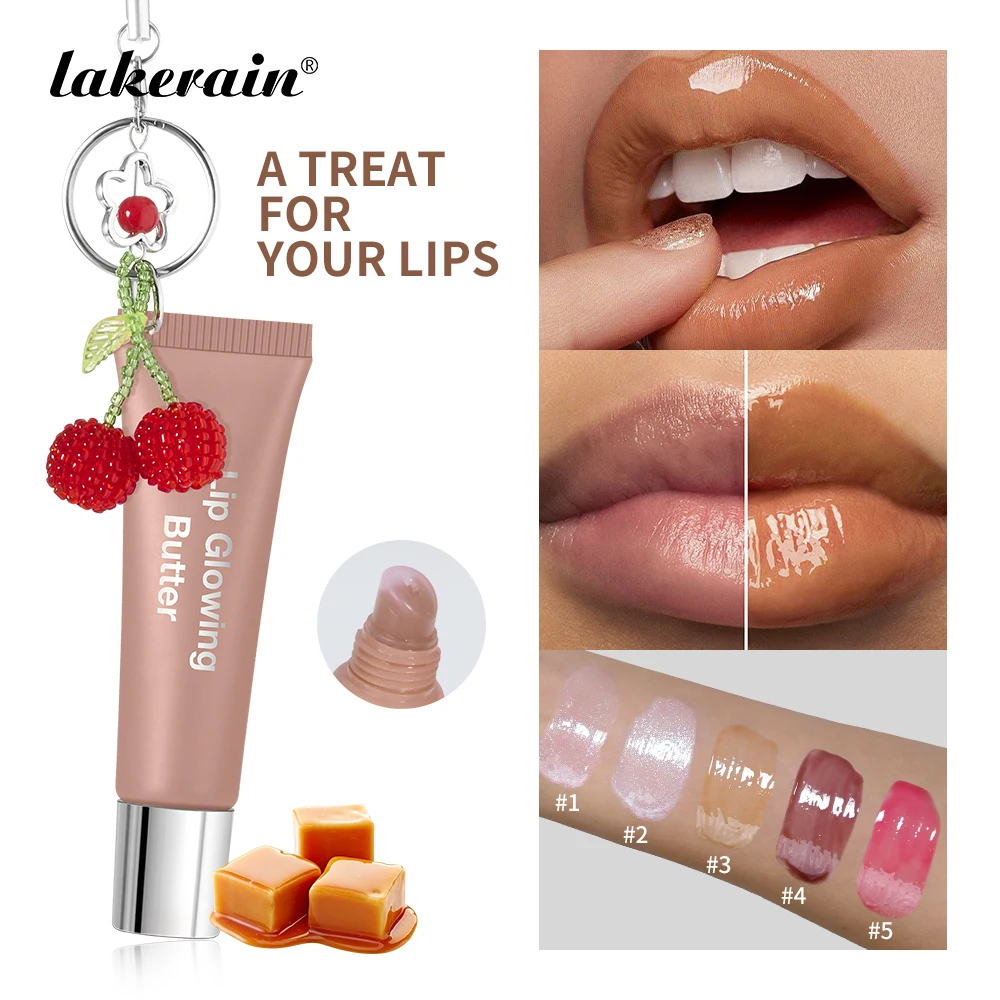 Lippenglanz mit Kirsch-Schlüsselanhänger, langanhaltend, feuchtigkeitsspendend, rosa, nährender Lippenstift, leuchtende Butter, Make-up-Pflege, Glanzkosmetik