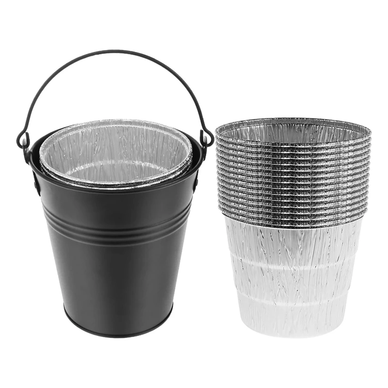 

Grill Bucket For Grease Traeger Grease Bucket With 15 Tin Liners Rust-Proof Iron Alloy Drip Grease Can Tin Liners