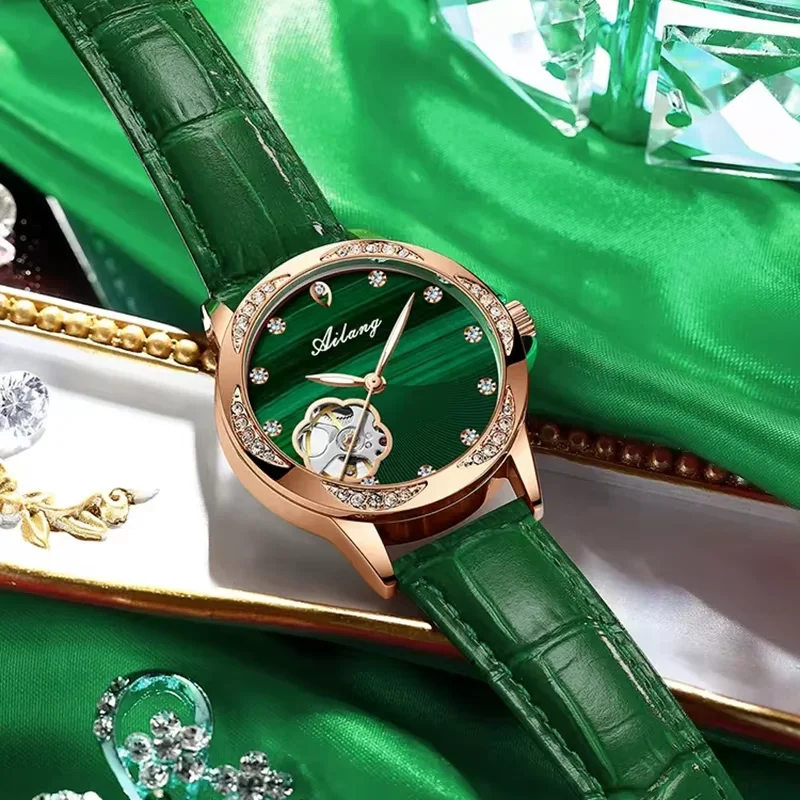 

Женские автоматические механические часы Montre Femme, водонепроницаемые, классические, элегантные, женские, роскошные, с бриллиантами, розовое золото, AILANG, высокое качество
