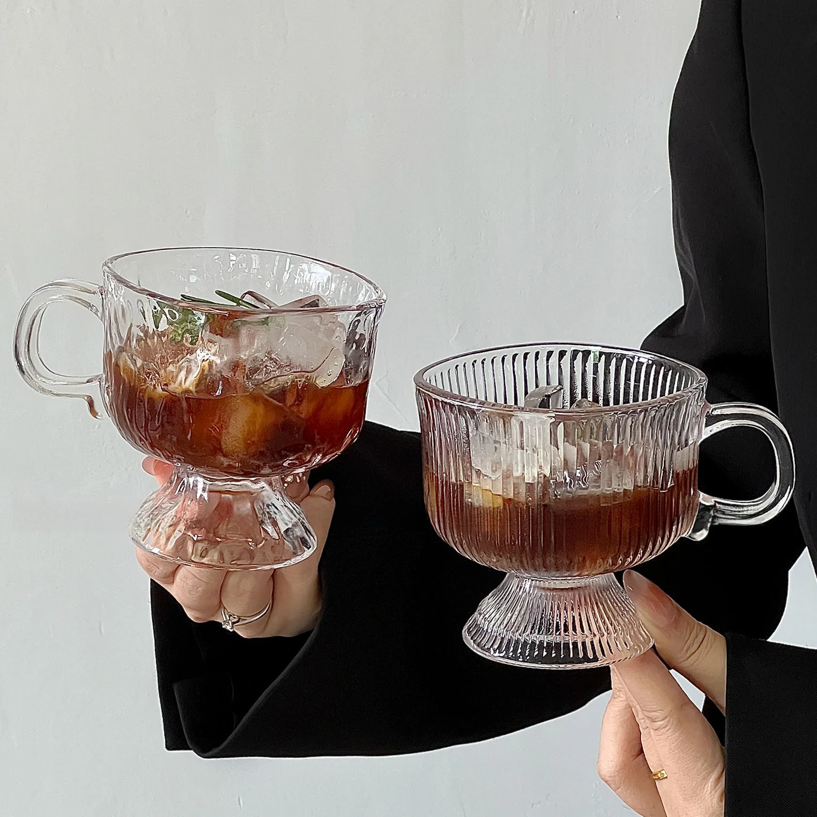 

Design Sensation Glass Cup with Handle High Aesthetic Value Coffee Milk Cup Nordic Sle Transparent Body Universal Use