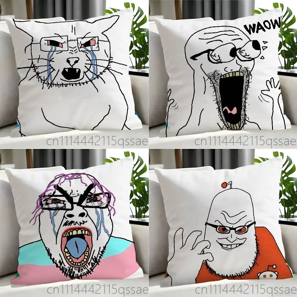 Wojak Soyjak Funny Meme Pillow cases Organic Linen Pillow Case Double-Sided Print Cushion Cover for Sofa Home Decor Gift