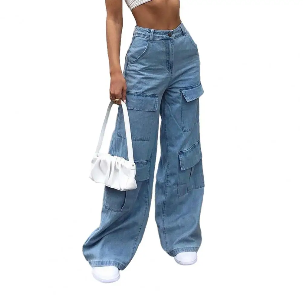 

Girls Big Pocket Jeans Fashion Casual Workwear Wide Leg Pants Spring Summer Children Daily Comfy Oversized Trousers Kids Bottom