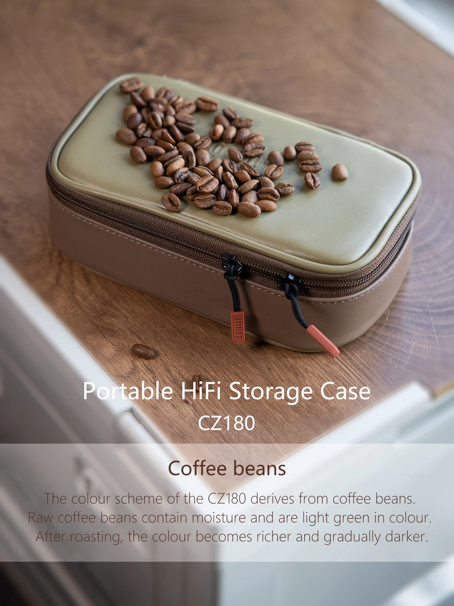 DD ddHiFi CZ180 Tragbarer HiFi-Aufbewahrungskoffer mit Verbundleder und individuellem YKK-Doppelschieber-Reißverschluss (Kaffeebohnenfarbe) – Detail 2
