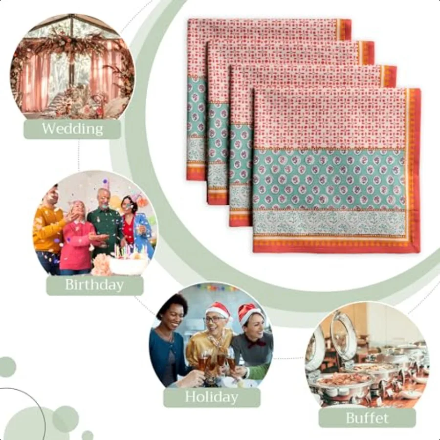 Servilletas de tela Juego de 4 100 algodón Servilletas cuadradas reutilizables para todos los días Tela lavable Cena Fiesta Boda Restaurante Primavera Verano