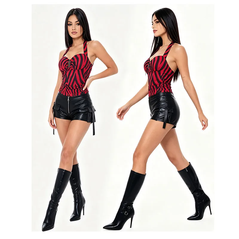 Obsession Nikki Halter Top Cosplay Women Tops Mesh Halter Top Red Zebra Top Horror Movie Roleplay Summer Hot Top Halloween Suits view 6