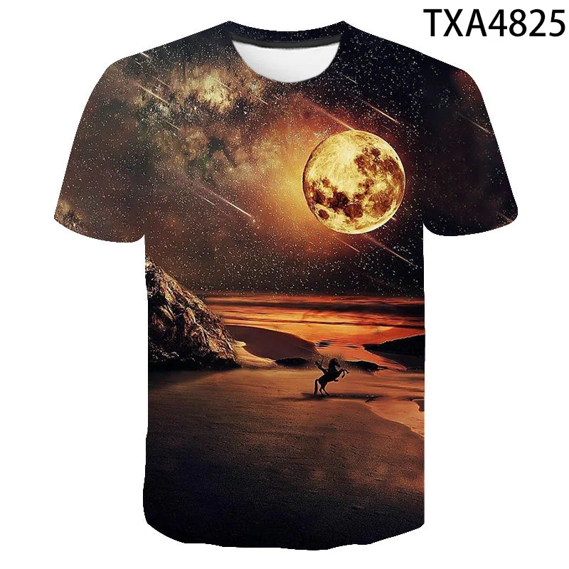 Space Moon 3d Custom Printed T-shirt Casual Men's And Women's Short Sleeve Outdoor Wear Cool And Breathable Lightweight Top