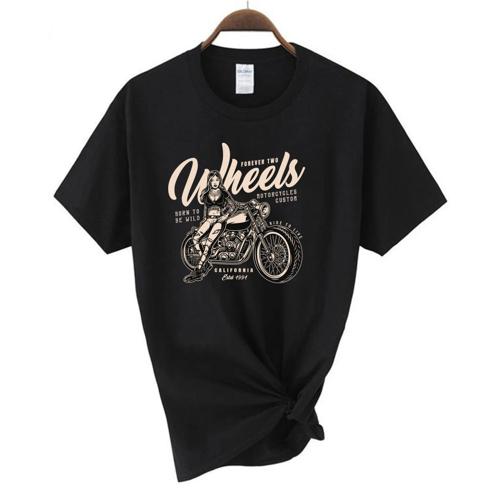 Motorcycle Enthusiast Street Rider Print Tee Top Vintage Creativity Tshirt Round Neck Hipster Tee Shirt Loose Soft Women Clothes