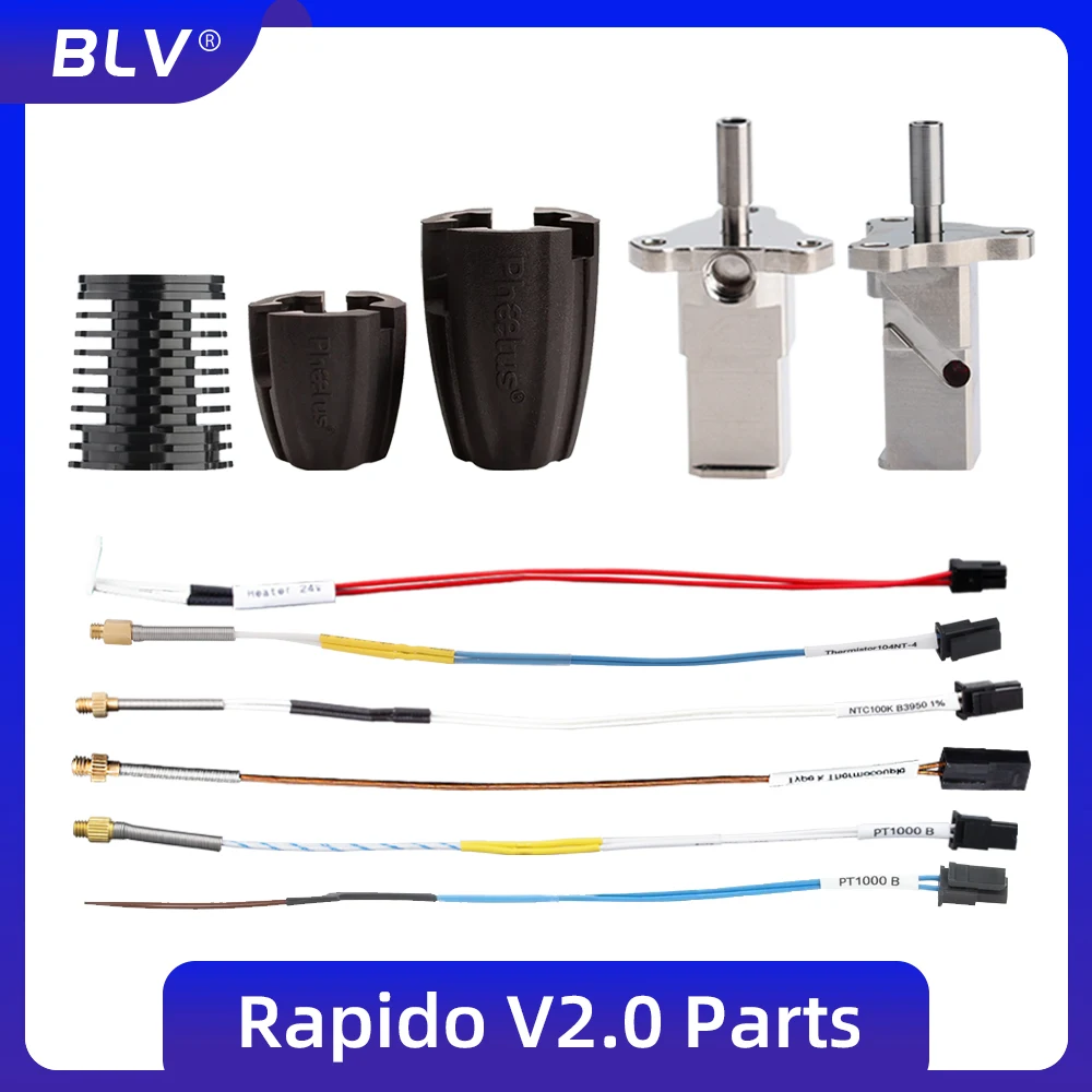 BLV®Genuine Phaetus Rapido 2.0 HF/UHF Spare Parts Heating Block Hot End Bear PT1000 Themmistor Silicone Socks