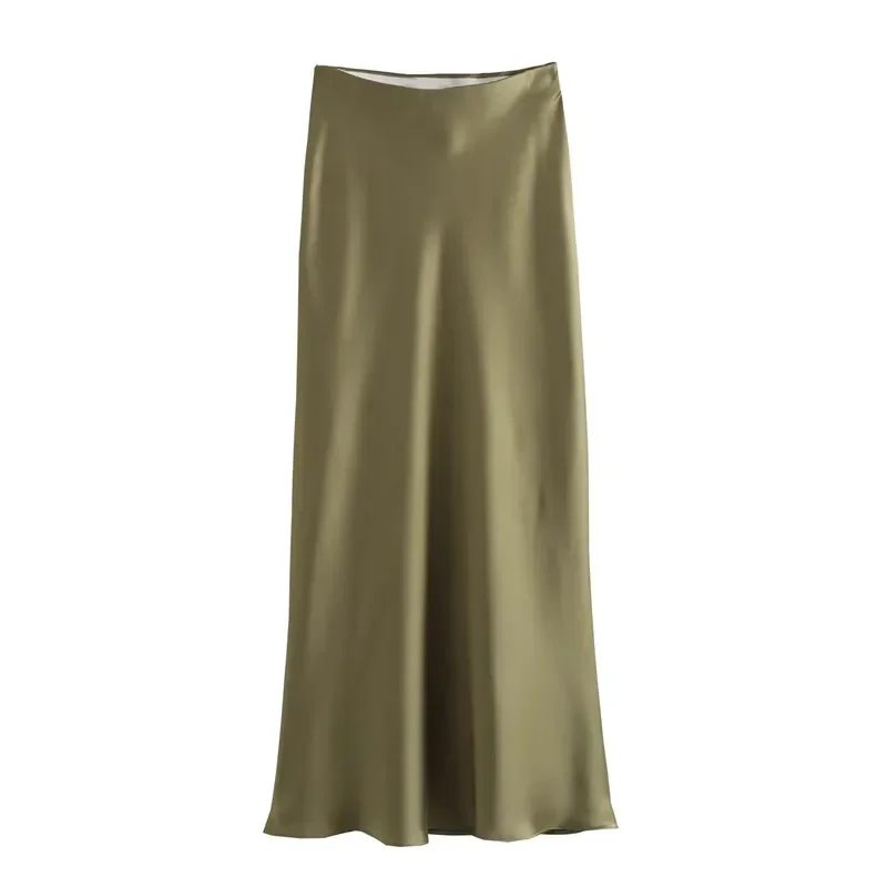 2024 Black Satin Skirt Woman High Waist Elegant Long Skirts For Women Fashion Summer Midi Skirt Office Women's Skirts image 4