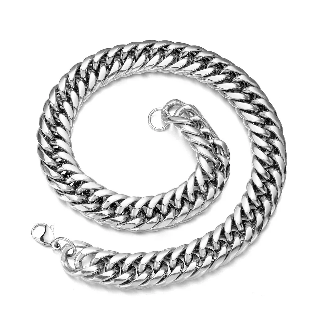 Granny Chic 9/11/13/16/20/22mm Stainless Steel Necklace  Curb Cuban Link Silver Color Mens Boys Chain Fashion Jewelry