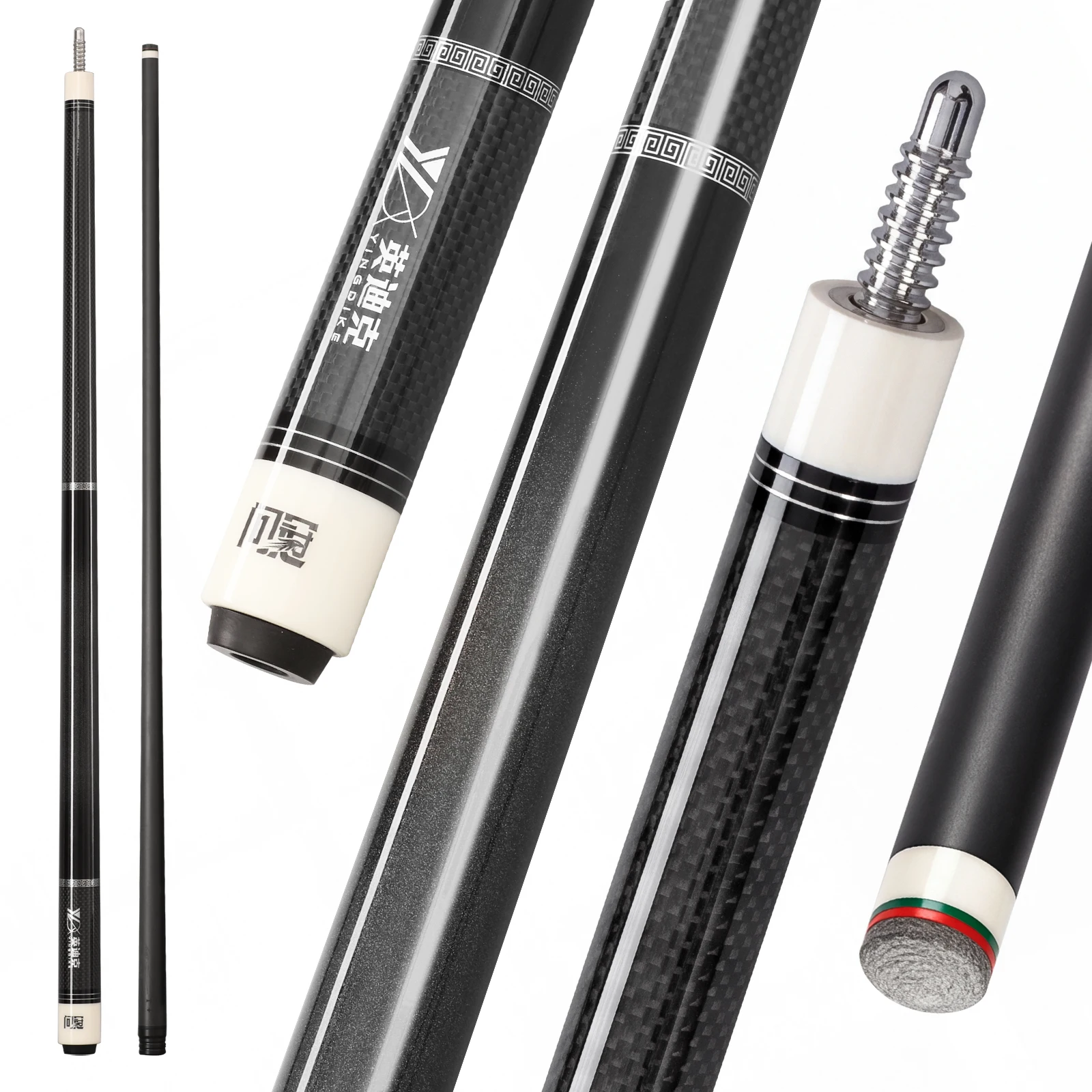 YINGDIKE Professional Billiard Pool Cue, 3/8*8 Radial Pin Joint, Forged Carbon Texture Butt, 20-21oz and 12.5mm &11.8mm Tip