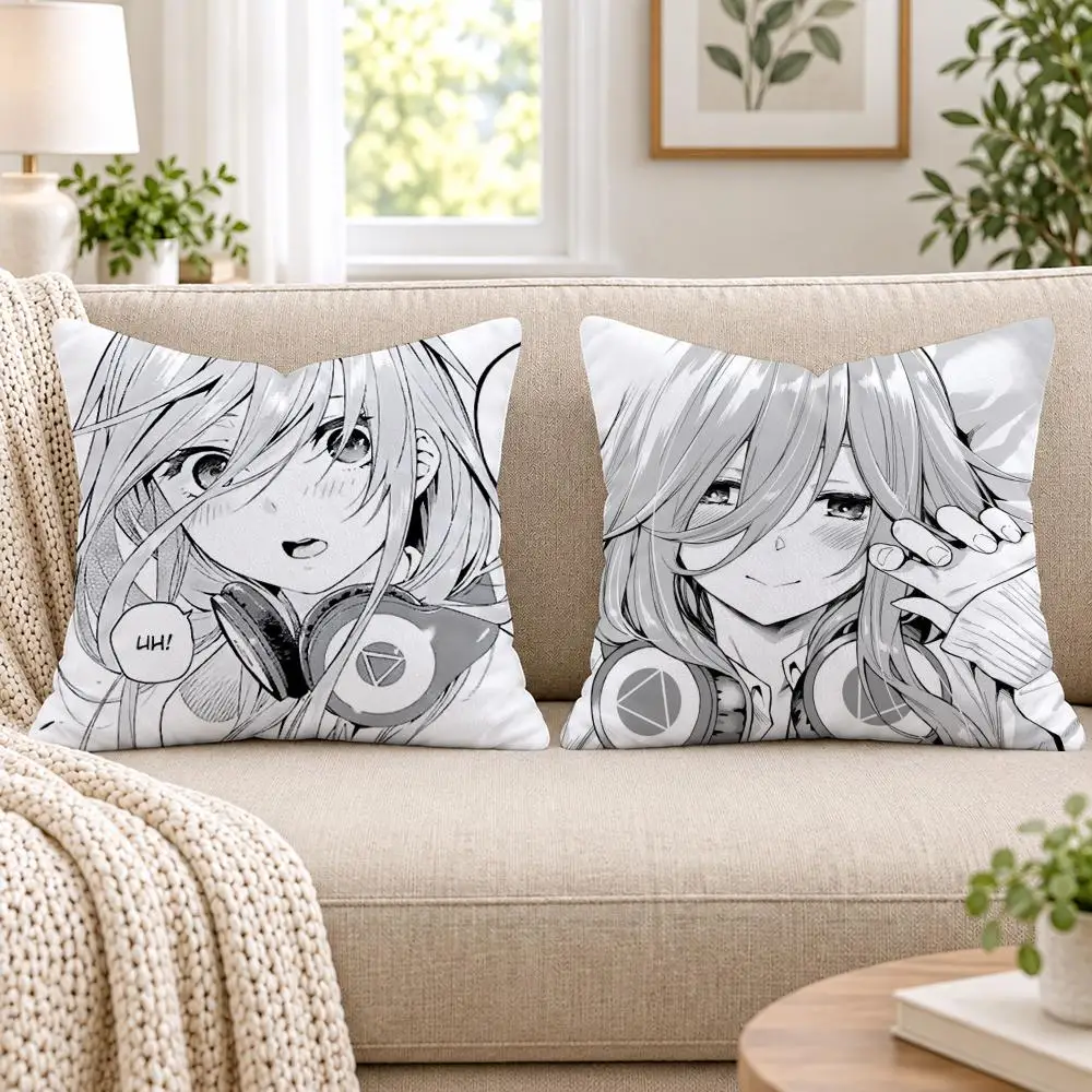 M-Miku Nakano W-Waifu Cushion Cover Short Plush Double-Sided Printing Sofa Bedroom Living Room Throw Pillow Cover Home Decor