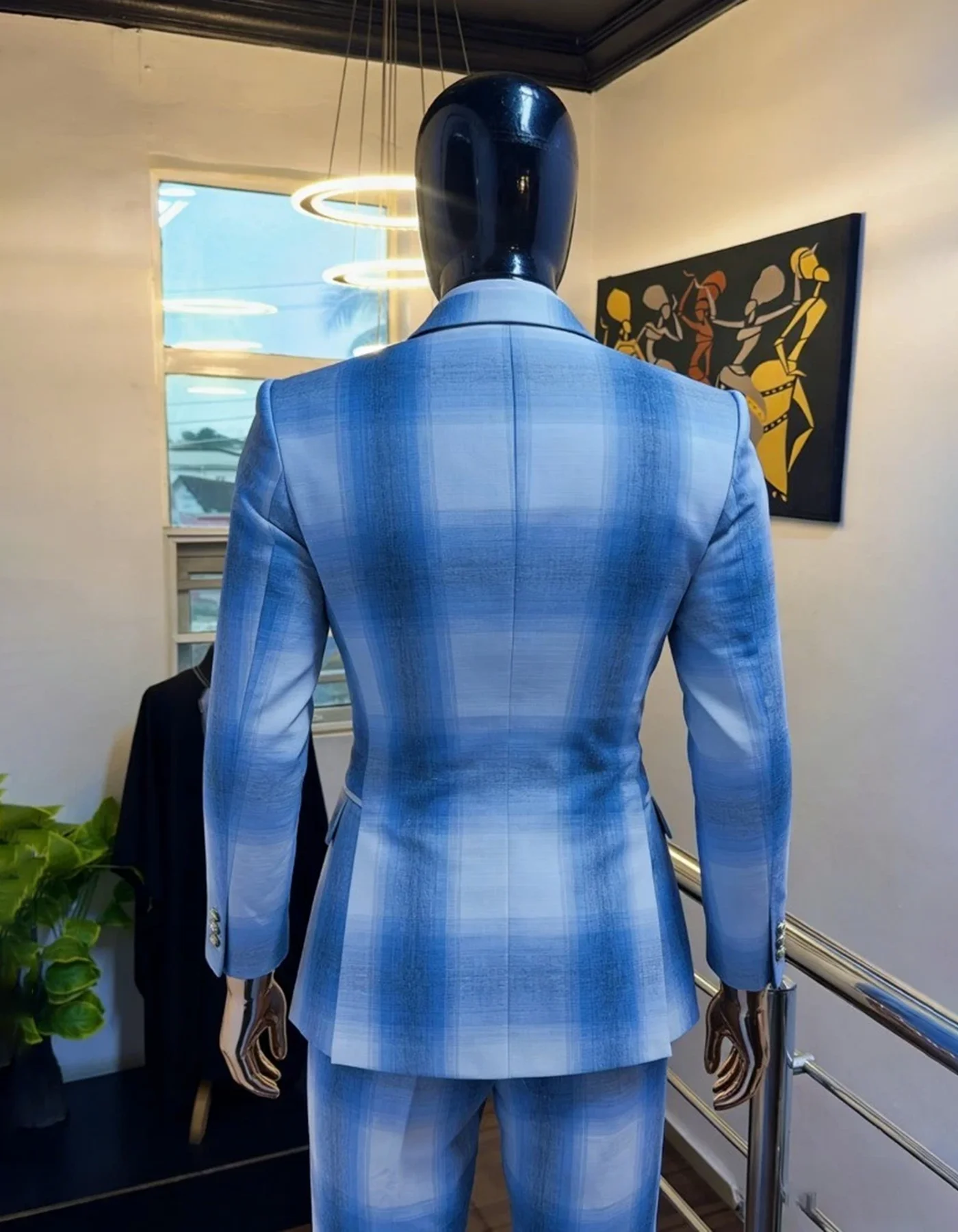 Casual Blue Gradient Men's Suits Business Regular Fit Double Breasted Jacket Pant for Wedding Groom Suits Male Customized