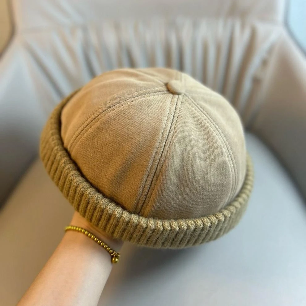 Herbst- und Wintermütze aus Melonenfell, modischer randloser Matrosenhut, lässiger modischer Straßenhut für Herren und Damen – Detail 10