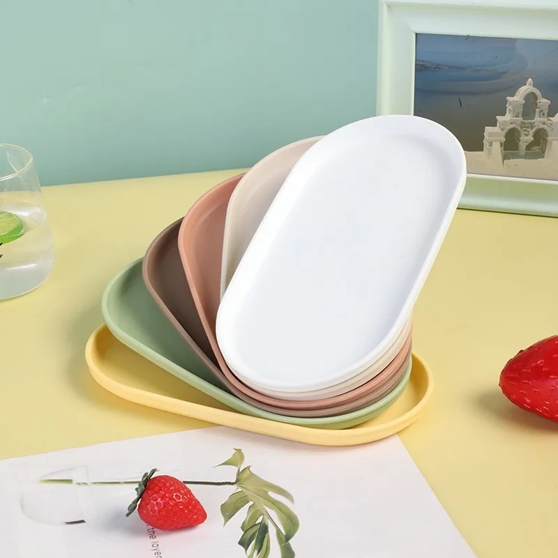 4Pcs Plastic Coffee Tray, Oval Food Serving Plate with Smooth Surface for Household Dessert Anti-fall Tray Afternoon Tea - view 3